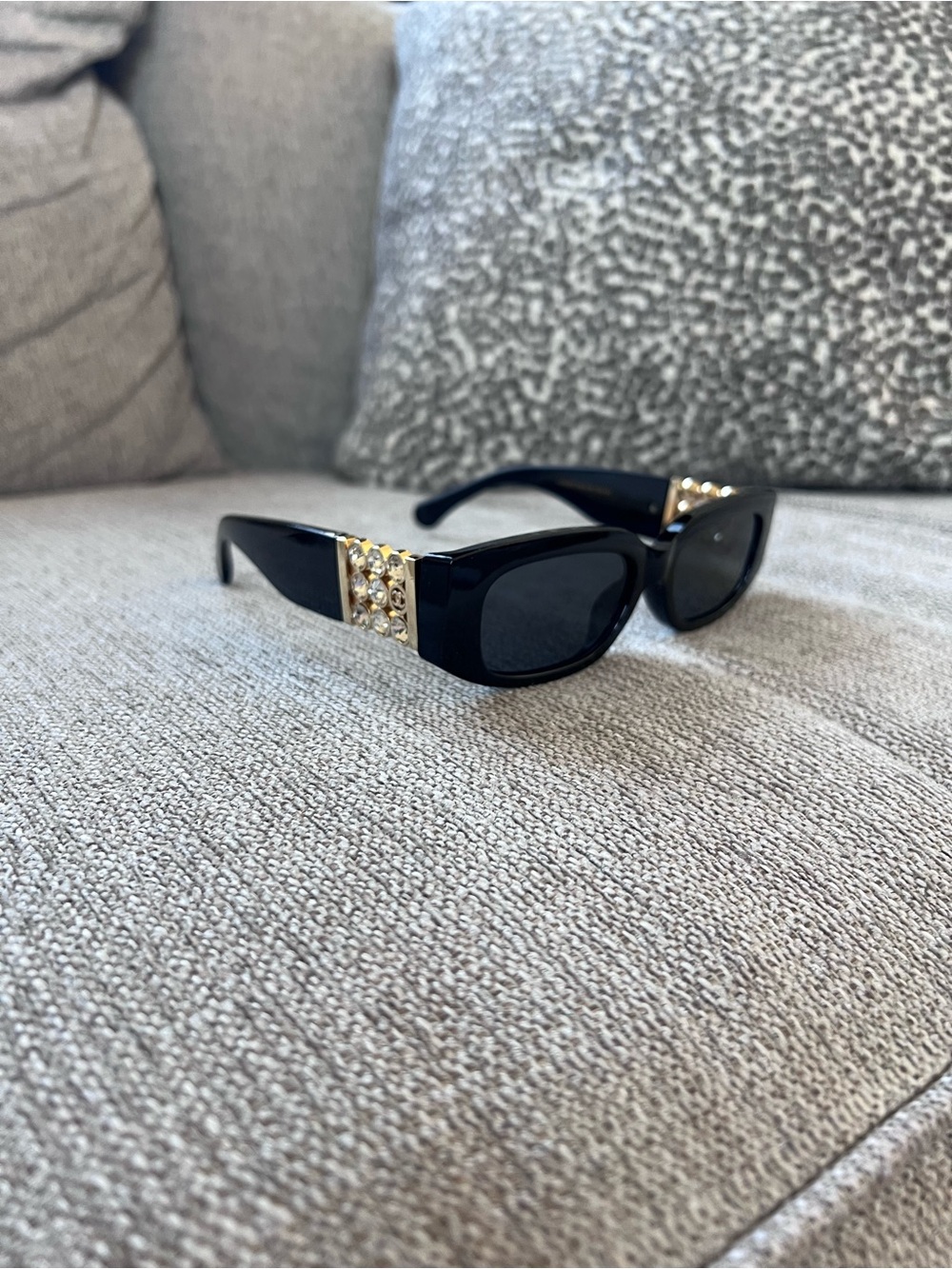 Chanel Oval Acetate Gold Crystal Sunglasses